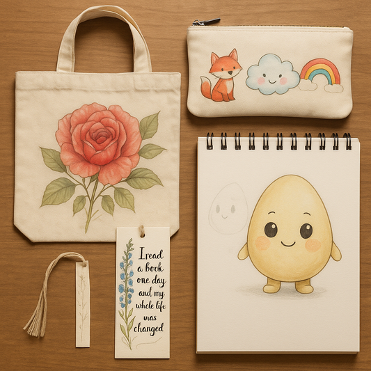 Pack Creativo “Arte sobre Tela” – Tote Bag, Estuche y Marcapáginas Pintados a Mano
