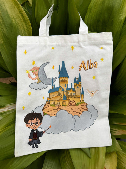 Tote Bag Harry Potter Personalizada Pintada a Mano – Bolsa de Algodón Reutilizable